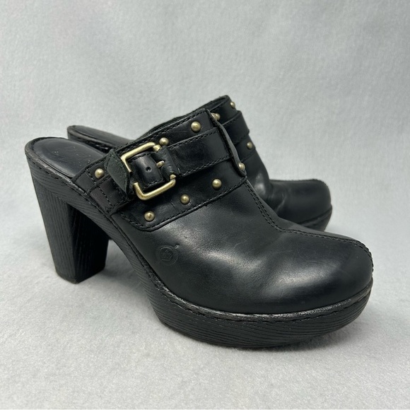 Born Womens Clogs Black Leather Size 9/40.5  Mules Slip On Buckle - Picture 2 of 12